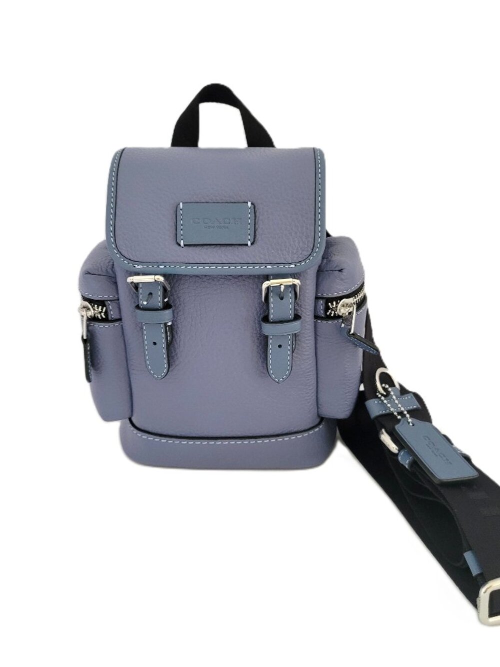 Coach CBF63 Sprint Sling Pack Pebbled Leather Small Messenger Bag Light Denim